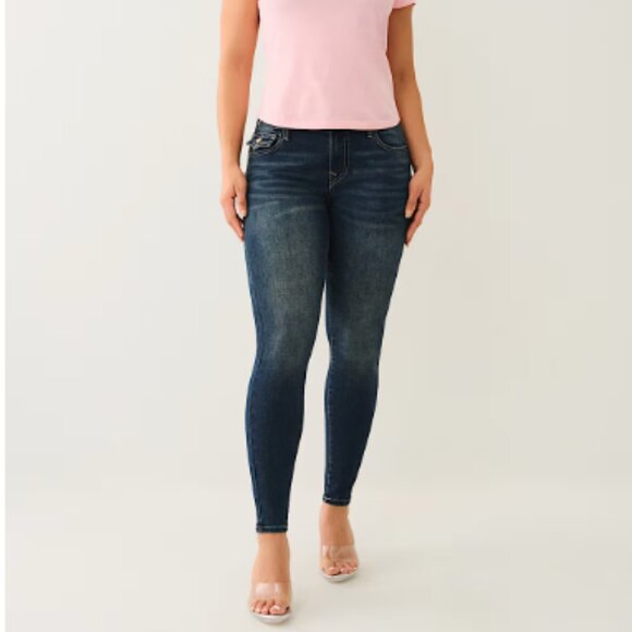 NWT Size 28 True Religion Jennie Curvy Mid Rise Super Skinny Flap Jeans (ABBA) - Picture 3 of 16